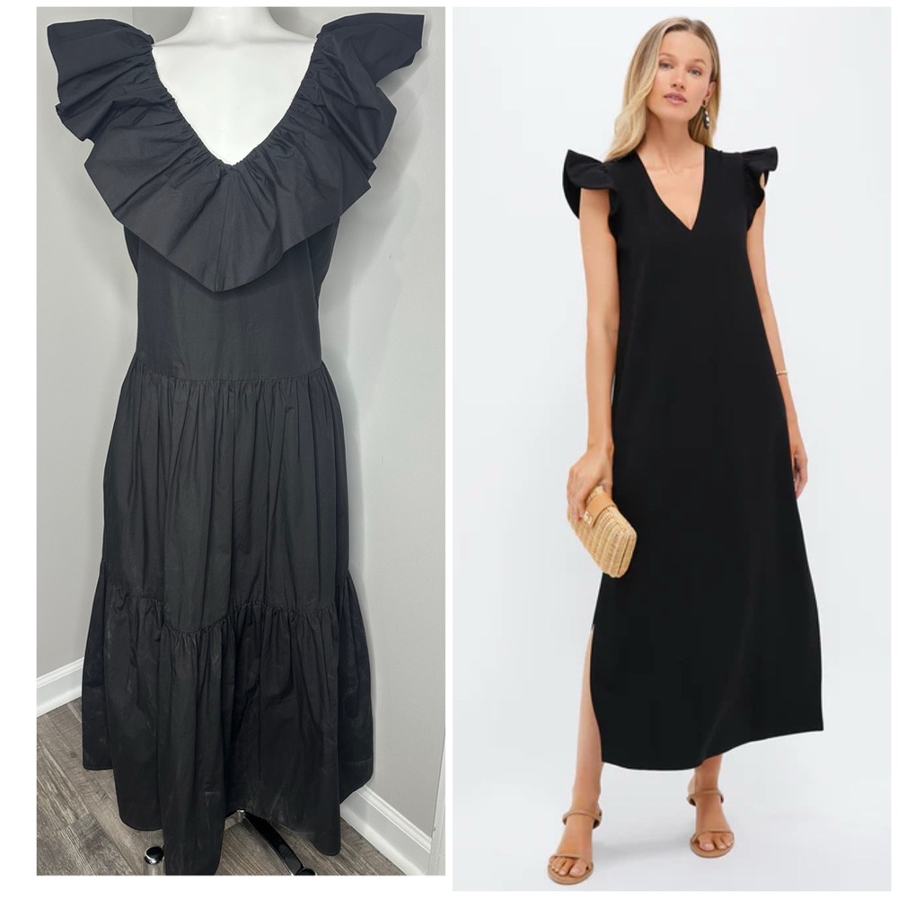 POMANDER PLACE BLACK V NECK  MAXI DRESS W/POCKETS
SIZE LARGE - PRELOVED